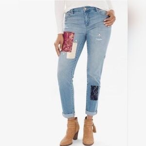 Chico's Blue Jeans with Colorful Patchwork Slim Leg Ankle